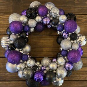 Purple Black Silver Shatterproof Ball Wreath  Party Shower Christmas Door Hanger